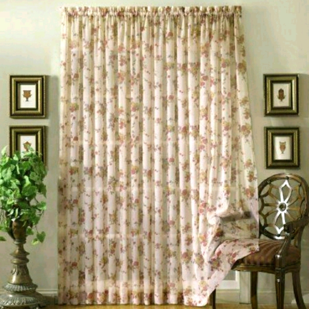NWT Collette sheer cream burgundy floral curtains